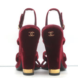 Chanel 17A Chain CC Velvet Wedge Sandals Burgundy Size 39 Slingback Heels
