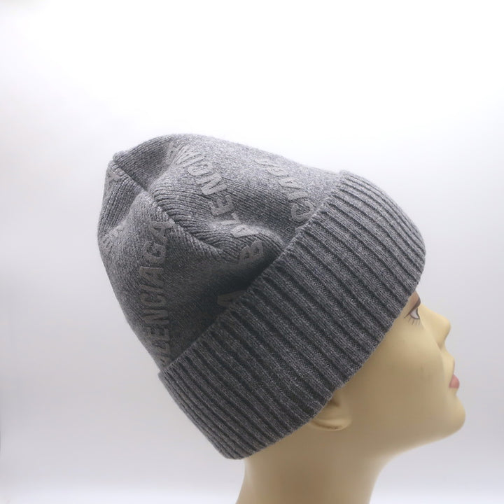 Balenciaga Allover Logo Beanie Gray Cashmere-Wool One Size NEW