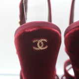 Chanel 17A Chain CC Velvet Wedge Sandals Burgundy Size 39 Slingback Heels