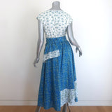 Gul Hurgel Beaded Mixed Floral Print Belted Midi Dress Blue/White Size Small
