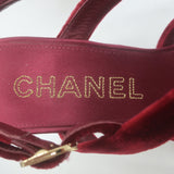 Chanel 17A Chain CC Velvet Wedge Sandals Burgundy Size 39 Slingback Heels