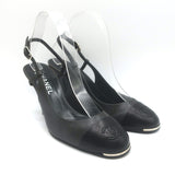 Chanel CC Cap Toe Slingback Pumps Dark Gray & Black Leather Size 39
