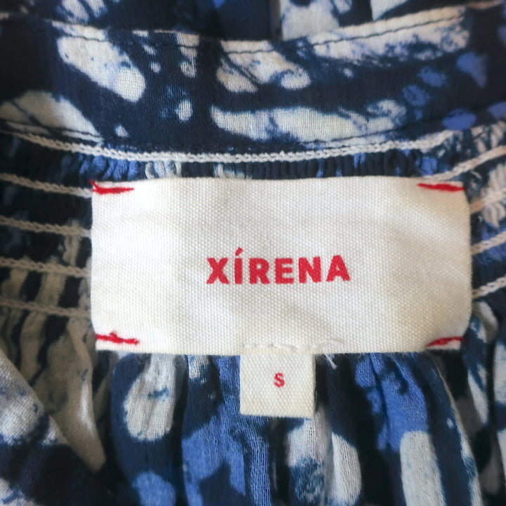 Xirena Top Sumer Blue Batik Print Cotton Size Small Flutter Sleeve Blouse
