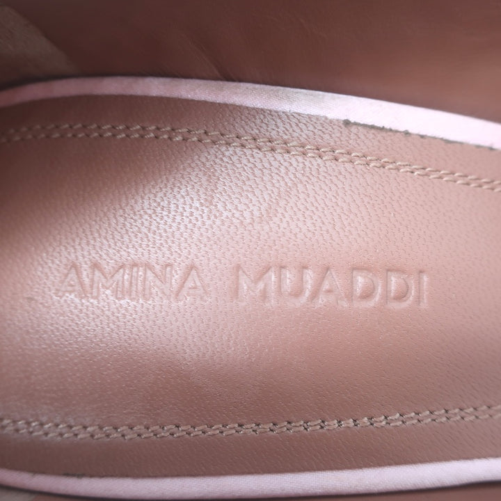 Amina Muaddi Rosie Crystal-Bow Pumps Light Rose Pink Satin Size 37.5