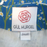 Gul Hurgel Beaded Mixed Floral Print Belted Midi Dress Blue/White Size Small