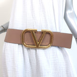 Valentino Vlogo Hammered Buckle Reversible Wide Belt Burgundy/Blush Size 85