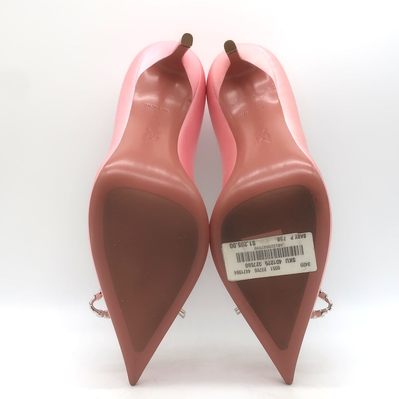 Amina Muaddi Rosie Crystal-Bow Pumps Light Rose Pink Satin Size 37.5
