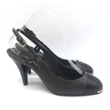 Chanel CC Cap Toe Slingback Pumps Dark Gray & Black Leather Size 39
