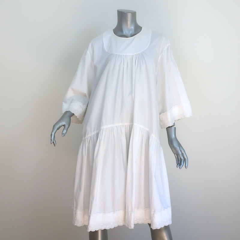 Simone Rocha Embroidered Midi Dress White Cotton Poplin Size UK 12