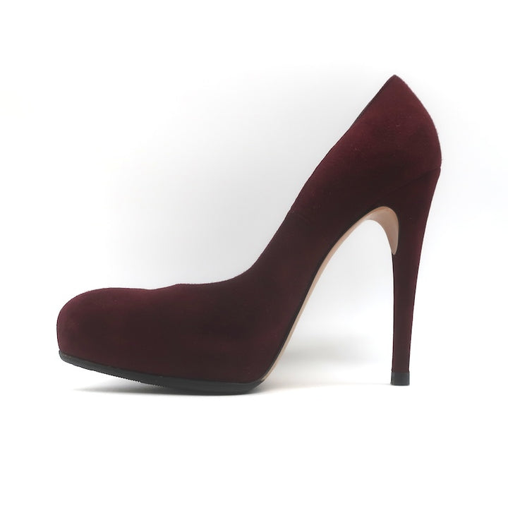 Gianvito Rossi Covered-Platform Pumps Burgundy Suede Size 37