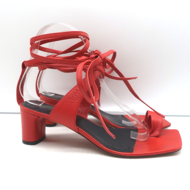 Celine Toe Ring Ankle Wrap Sandals Red Leather Size 37