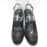 Chanel CC Cap Toe Slingback Pumps Dark Gray & Black Leather Size 39