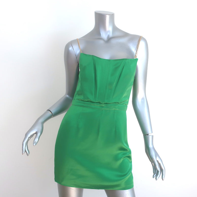 Retrofete Easton Chain Strap Mini Dress Green Satin Size Small NEW Celebrity Owned Retrofete Easton Chain Strap Mini Dress Green Satin Size Small NEW Celebrity Owned