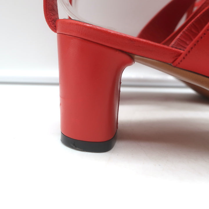 Celine Toe Ring Ankle Wrap Sandals Red Leather Size 37