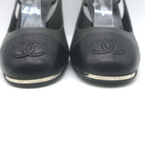 Chanel CC Cap Toe Slingback Pumps Dark Gray & Black Leather Size 39