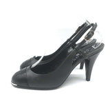Chanel CC Cap Toe Slingback Pumps Dark Gray & Black Leather Size 39