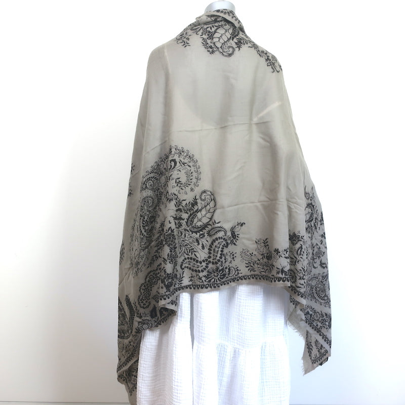 Etro Paisley Print Cashmere Shawl Scarf Gray