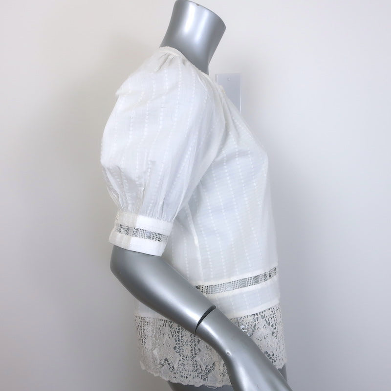 Ulla Johnson Faye Embroidered Puff Sleeve Top White Cotton Size 8 NEW