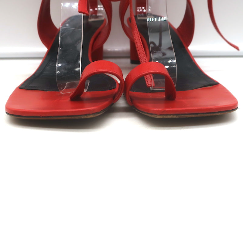 Celine Toe Ring Ankle Wrap Sandals Red Leather Size 37