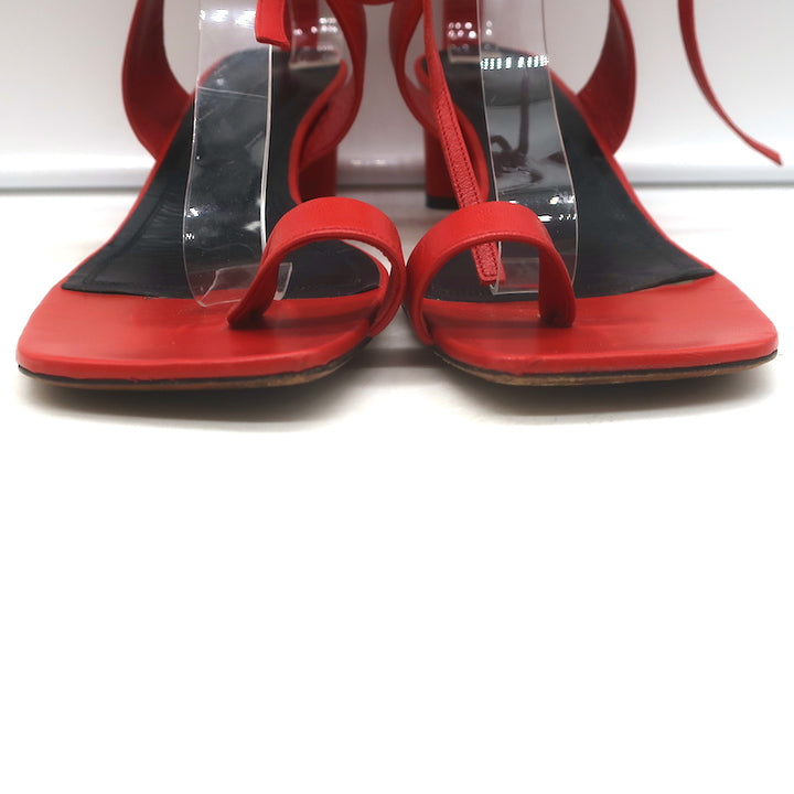 Celine Toe Ring Ankle Wrap Sandals Red Leather Size 37