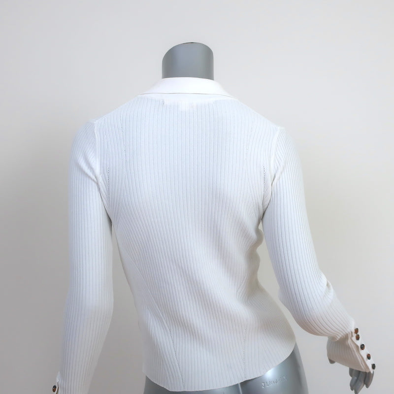 Veronica Beard Fiola Cardigan White Ribbed Knit Size Extra Small