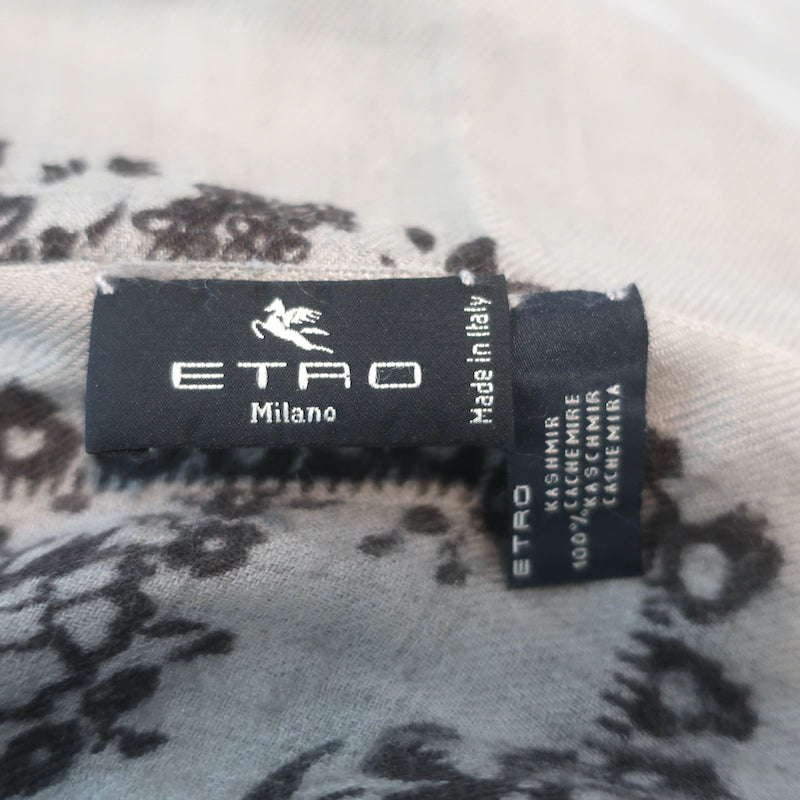 Etro Paisley Print Cashmere Shawl Scarf Gray