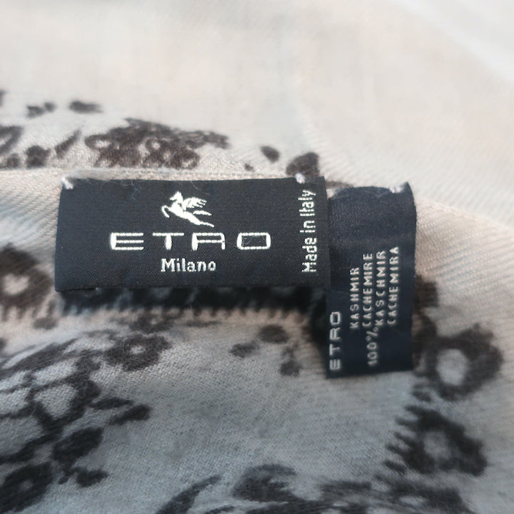 Etro Paisley Print Cashmere Shawl Scarf Gray