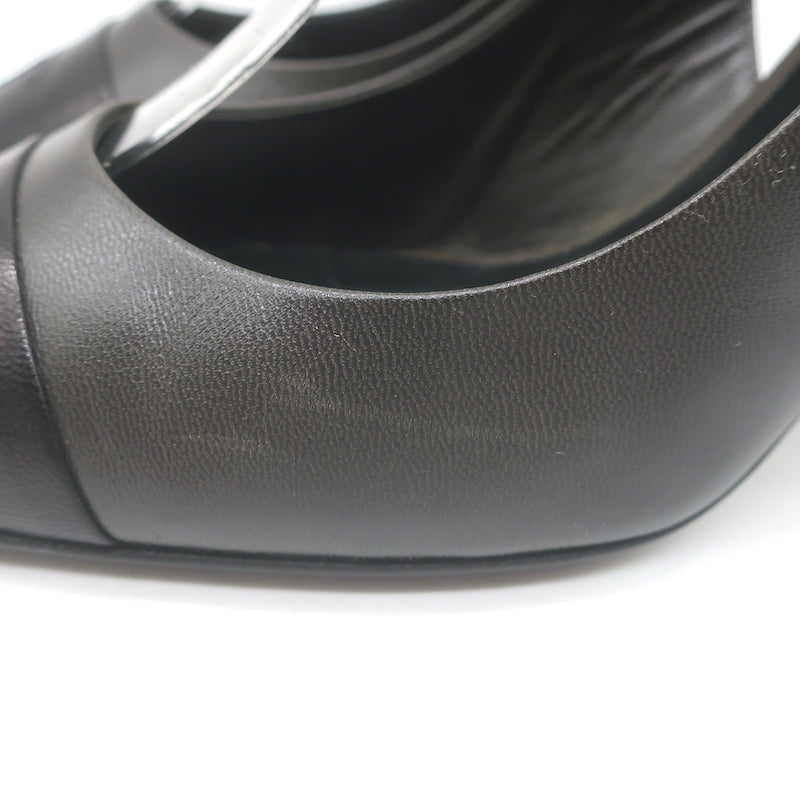 Chanel CC Cap Toe Slingback Pumps Dark Gray &amp; Black Leather Size 39