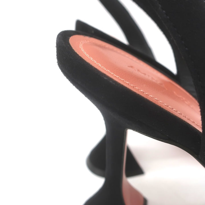 Amina Muaddi Rosie 95 Crystal-Bow Slingback Pumps Black Suede Size 38