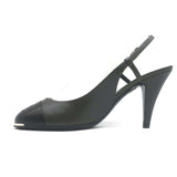 Chanel CC Cap Toe Slingback Pumps Dark Gray & Black Leather Size 39