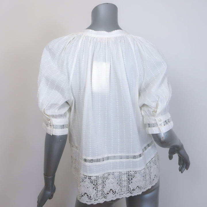 Ulla Johnson Faye Embroidered Puff Sleeve Top White Cotton Size 8 NEW