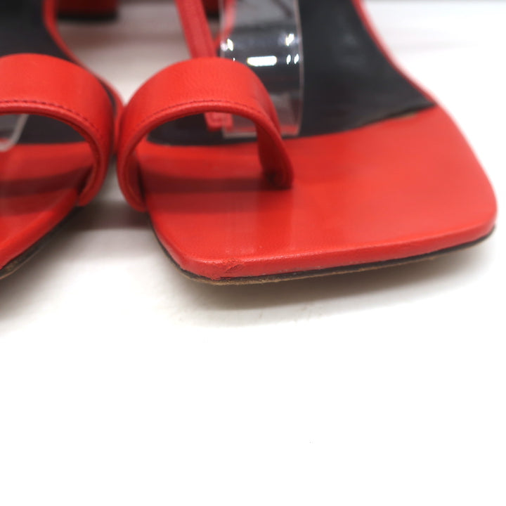 Celine Toe Ring Ankle Wrap Sandals Red Leather Size 37