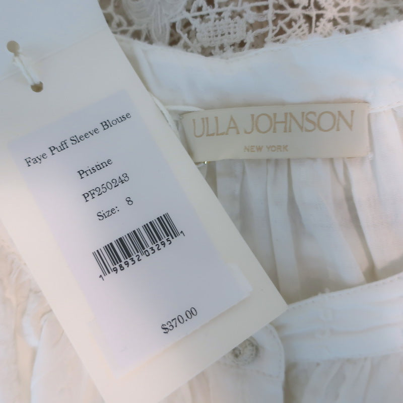 Ulla Johnson Faye Embroidered Puff Sleeve Top White Cotton Size 8 NEW