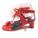 Celine Toe Ring Ankle Wrap Sandals Red Leather Size 37