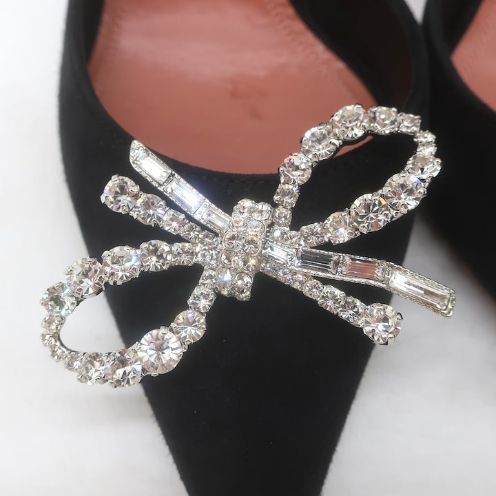 Amina Muaddi Rosie 95 Crystal-Bow Slingback Pumps Black Suede Size 38