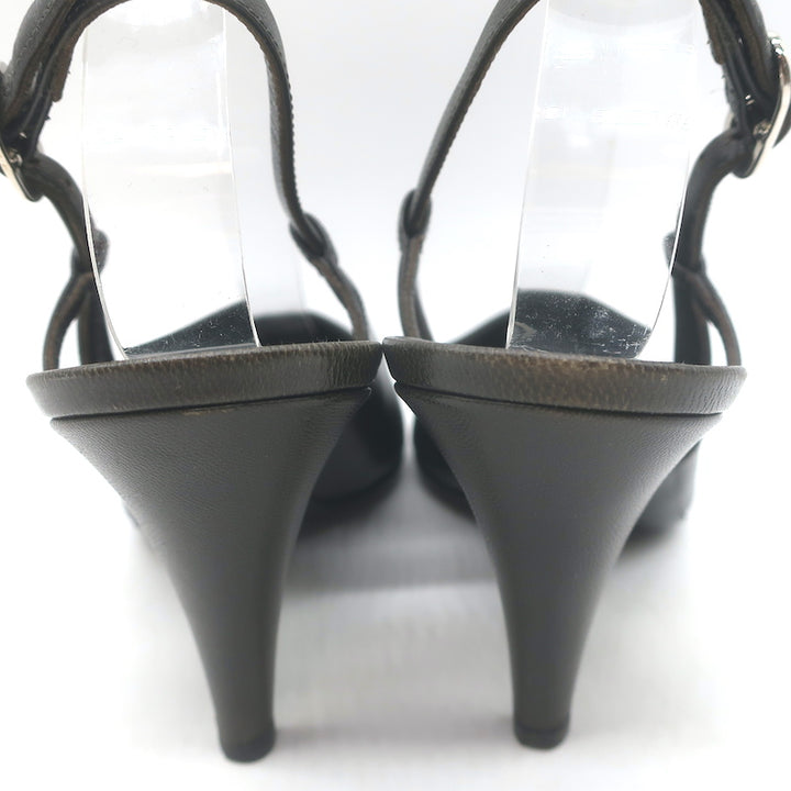 Chanel CC Cap Toe Slingback Pumps Dark Gray &amp; Black Leather Size 39
