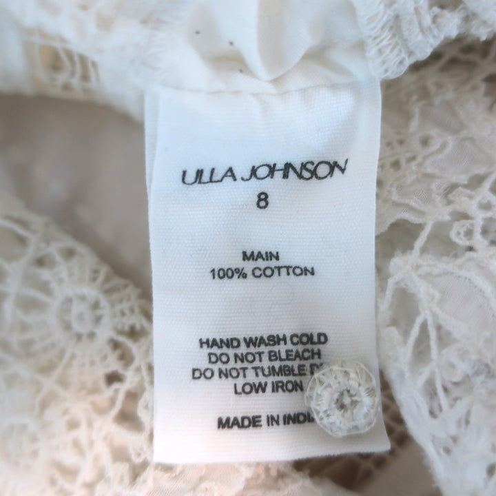 Ulla Johnson Faye Embroidered Puff Sleeve Top White Cotton Size 8 NEW