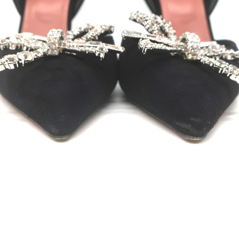 Amina Muaddi Rosie 95 Crystal-Bow Slingback Pumps Black Suede Size 38