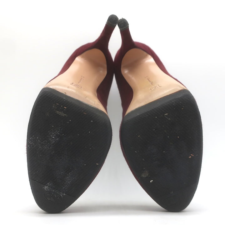 Gianvito Rossi Covered-Platform Pumps Burgundy Suede Size 37