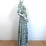 Hannah Artwear Oceanus Belted Maxi Dress Green Leaf Print Silk Size 0
