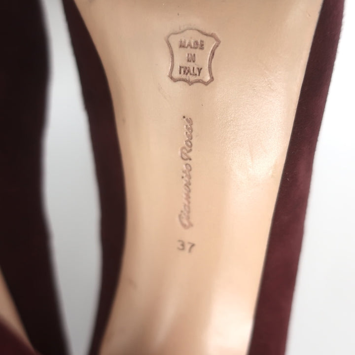 Gianvito Rossi Covered-Platform Pumps Burgundy Suede Size 37