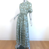 Hannah Artwear Oceanus Belted Maxi Dress Green Leaf Print Silk Size 0