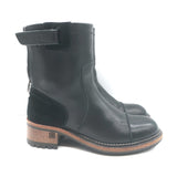 Chanel Short Motorcycle Boots Black Leather & Suede Size 37
