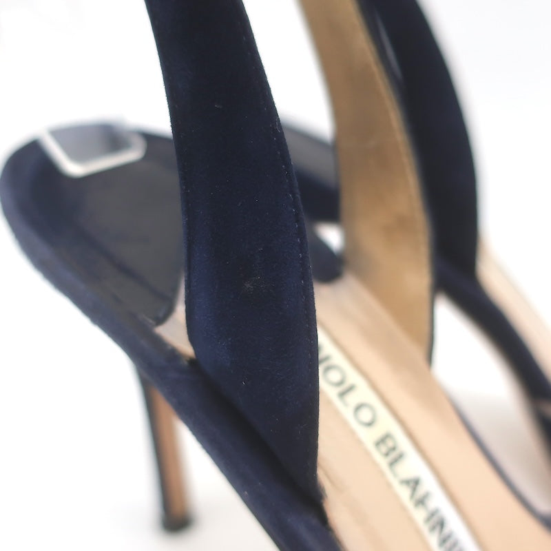 Manolo Blahnik Carolyne Slingback Pumps Navy Suede Size 37