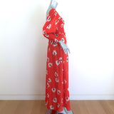 GANNI Linaria Balloon-Sleeve Maxi Dress Red Smocked Floral Print Size 36