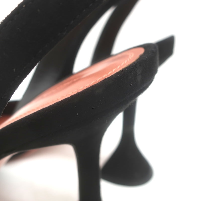 Amina Muaddi Rosie 95 Crystal-Bow Slingback Pumps Black Suede Size 38