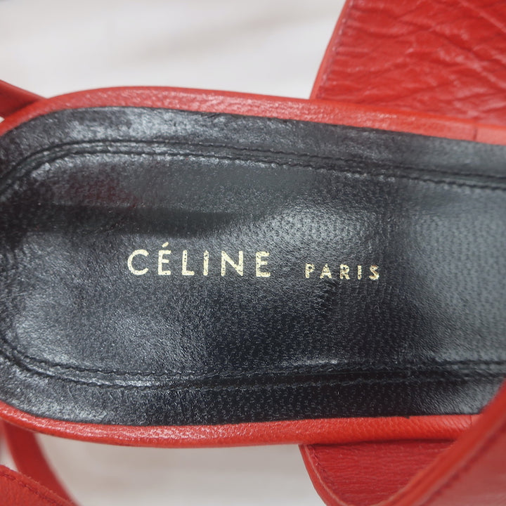Celine Toe Ring Ankle Wrap Sandals Red Leather Size 37