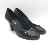 Chanel CC Pumps Black Patent-Trimmed Leather Size 38.5