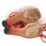 Celine Toe Ring Ankle Wrap Sandals Red Leather Size 37