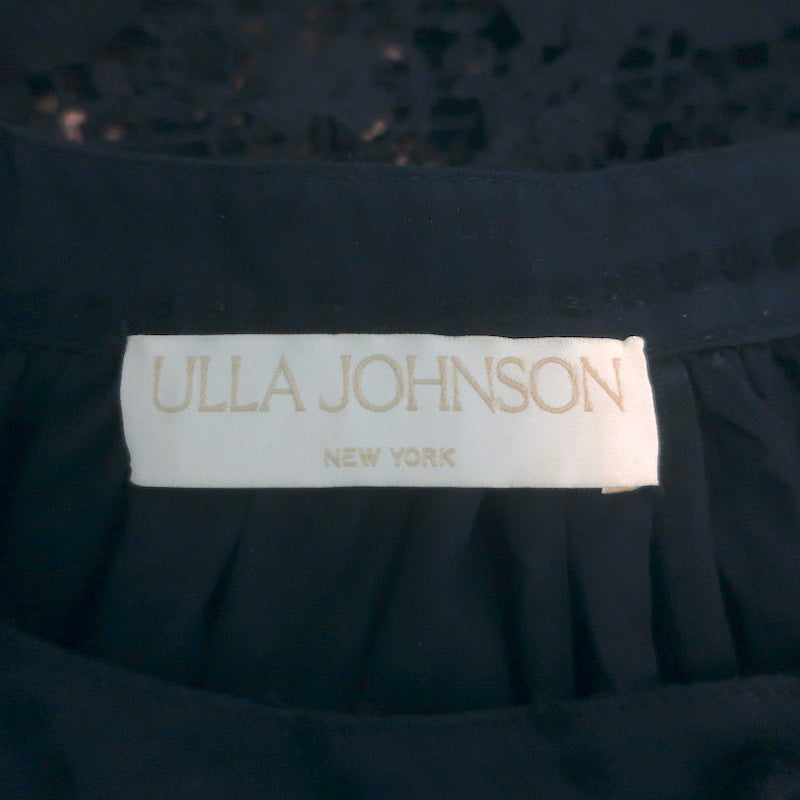 Ulla Johnson Faye Embroidered Puff Sleeve Top Navy Crochet-Trim Cotton Size 8